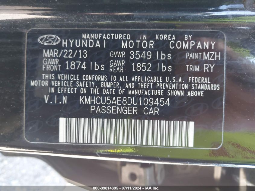 KMHCU5AE8DU109454 2013 Hyundai Accent Se