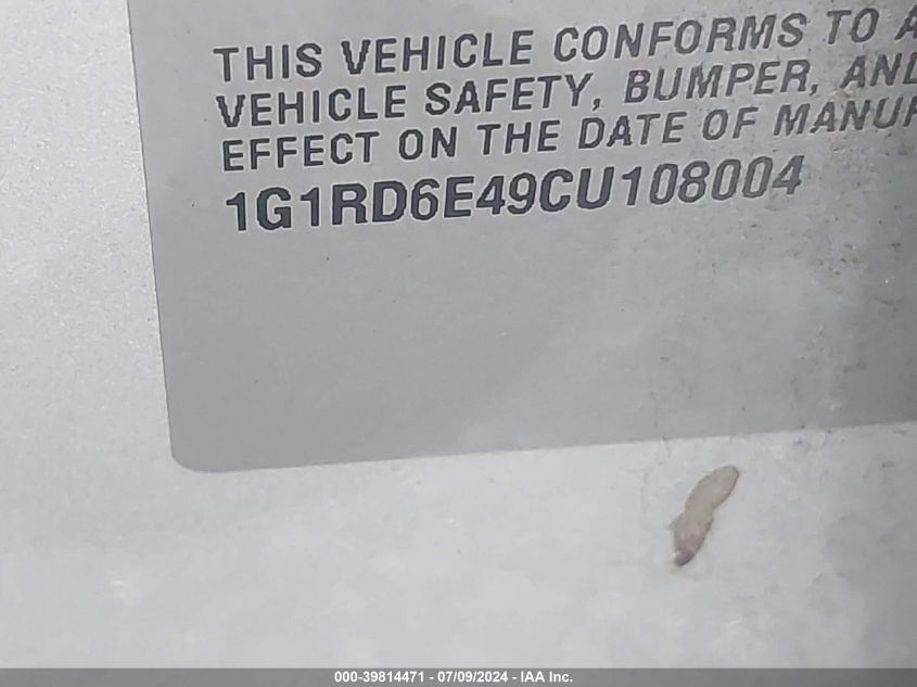 2012 Chevrolet Volt VIN: 1G1RD6E49CU108004 Lot: 39814471