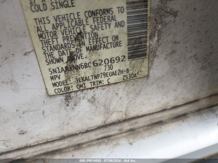 2011 Nissan Pathfinder S/Le/Se VIN: 5N1AR1NN6BC620692 Lot: 39814585