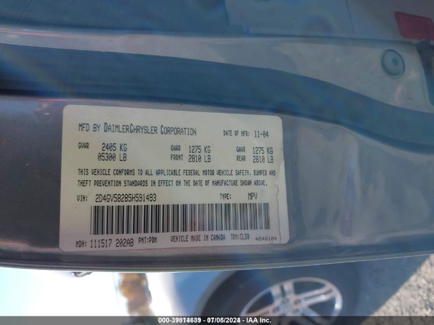 2005 Dodge Magnum Rt VIN: 2D4GV58285H591493 Lot: 39814639