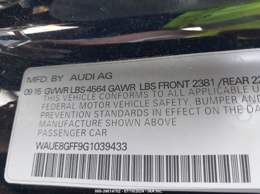 2016 AUDI A3 2.0T PREMIUM - WAUE8GFF9G1039433