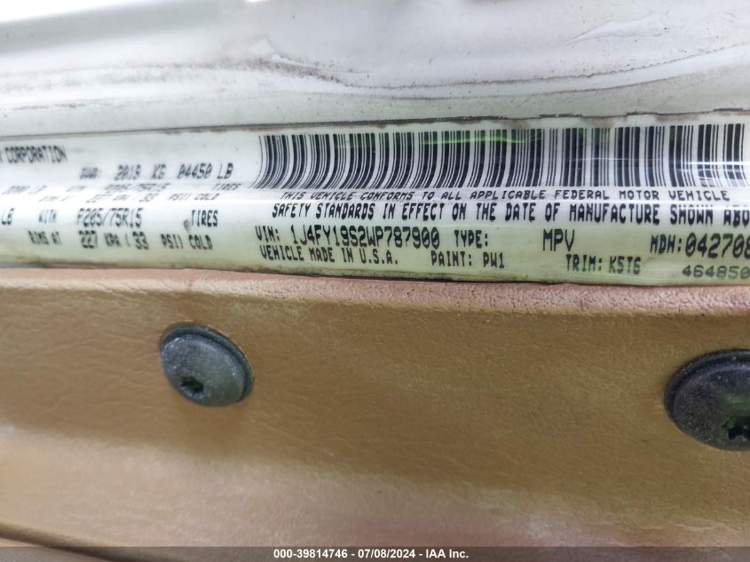 1998 Jeep Wrangler Sport VIN: 1J4FY19S2WP787900 Lot: 39814746