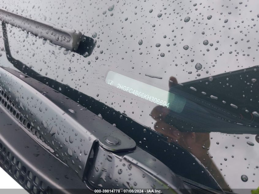 2019 Honda Civic Lx VIN: 2HGFC4B66KH306694 Lot: 39814778