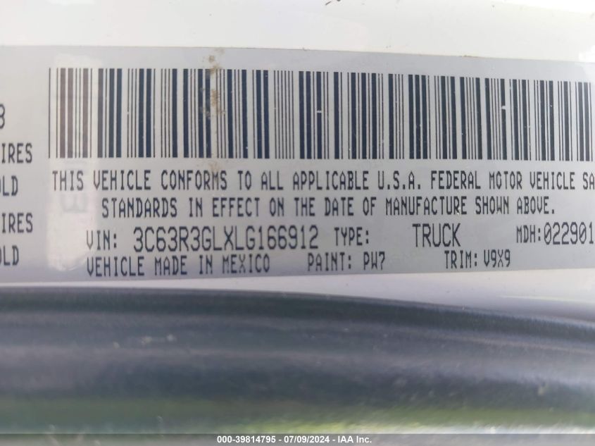 2020 Ram 3500 Tradesman VIN: 3C63R3GLXLG166912 Lot: 39814795