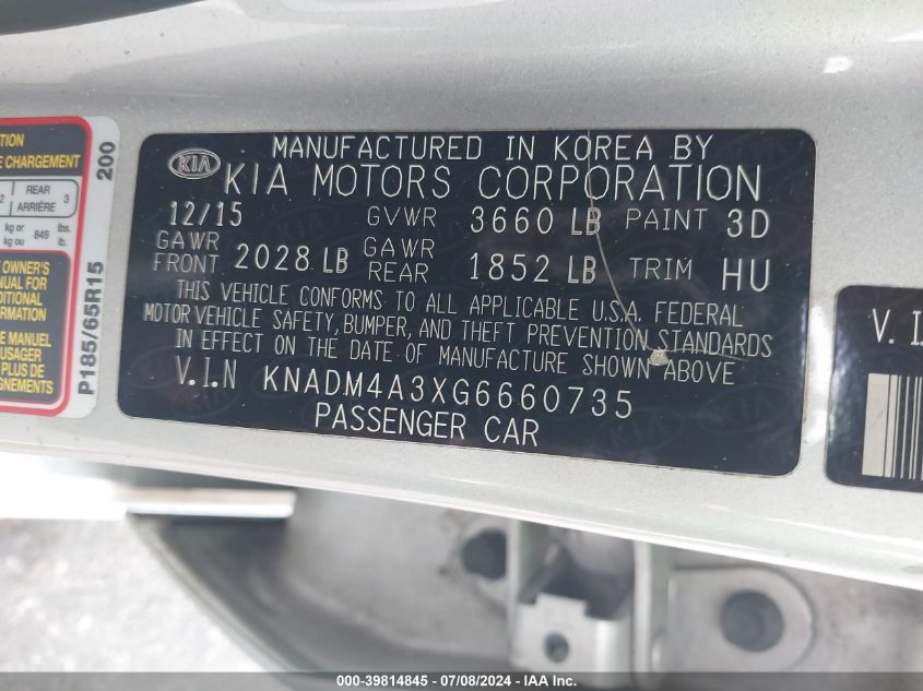 2016 KIA RIO LX - KNADM4A3XG6660735