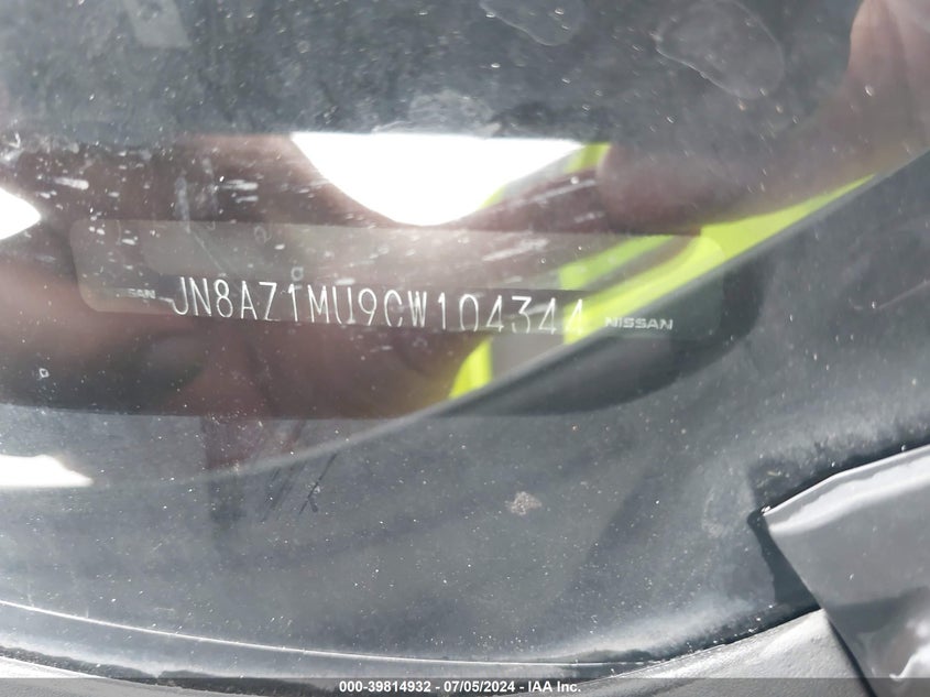 2012 Nissan Murano Sv VIN: JN8AZ1MU9CW104344 Lot: 39814932