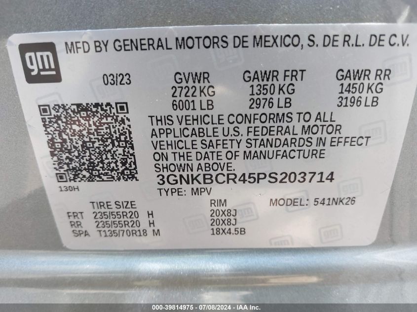 2023 Chevrolet Blazer Fwd 2Lt VIN: 3GNKBCR45PS203714 Lot: 39814975