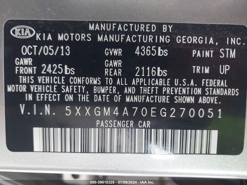 2014 KIA OPTIMA LX - 5XXGM4A70EG270051