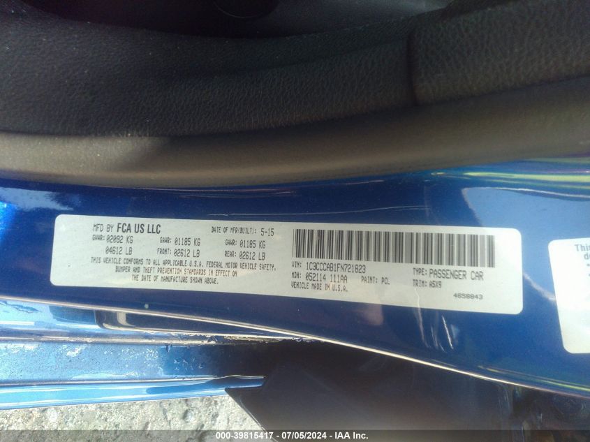 2015 Chrysler 200 Limited VIN: 1C3CCCAB1FN721823 Lot: 41221544