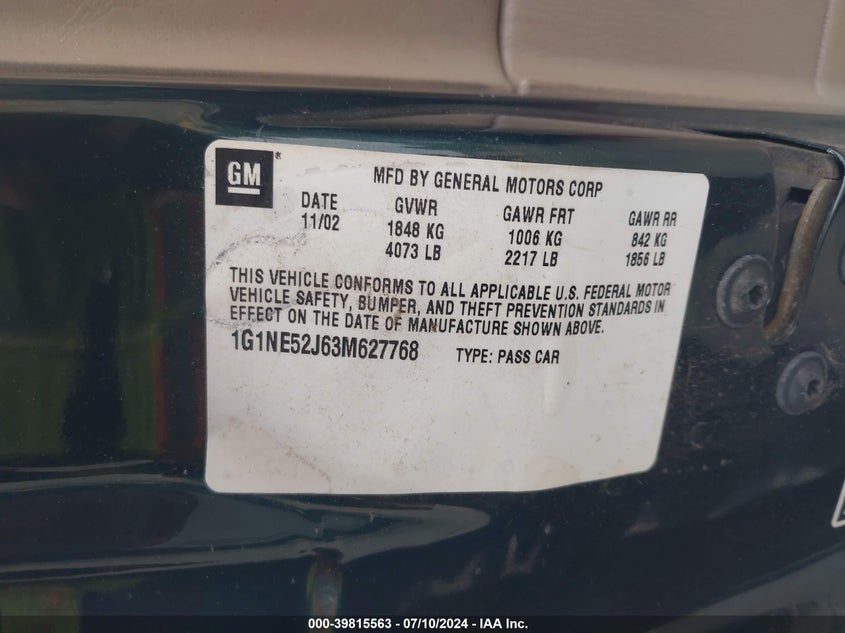 2003 Chevrolet Malibu Ls VIN: 1G1NE52J63M627768 Lot: 39815563