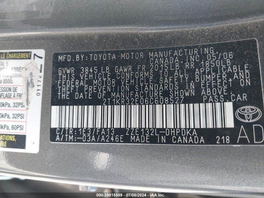 2T1KR32E06C608527 2006 Toyota Matrix