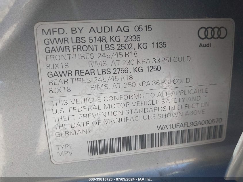 2016 AUDI ALLROAD PREMIUM PLUS - WA1UFAFL9GA000570