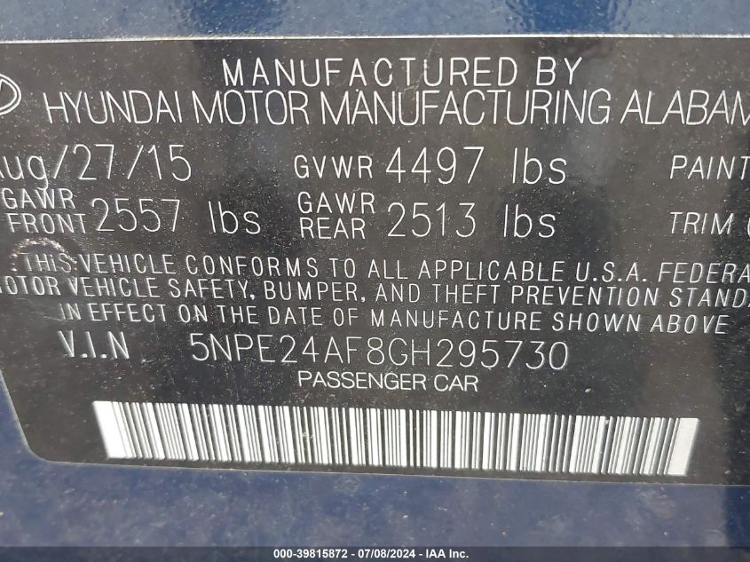 2016 HYUNDAI SONATA SE - 5NPE24AF8GH295730