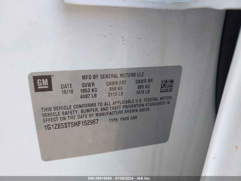 2017 Chevrolet Malibu Lt VIN: 1G1ZE5ST5HF152967 Lot: 39815888