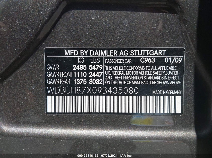 2009 Mercedes-Benz E 350 4Matic VIN: WDBUH87X09B435080 Lot: 39816132