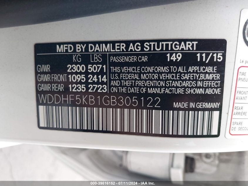 WDDHF5KB1GB305122 2016 Mercedes-Benz E 350