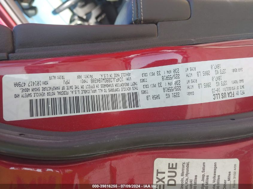 2016 Jeep Cherokee Limited VIN: 1C4PJLDB9GW184208 Lot: 39816255