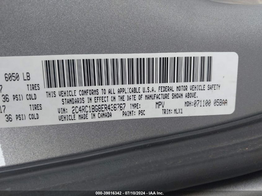 2C4RC1BG8ER436787 2014 Chrysler Town & Country Touring