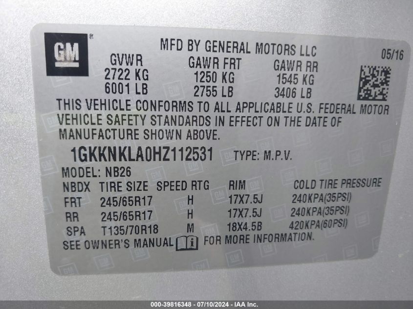 2017 GMC ACADIA SLE-1 - 1GKKNKLA0HZ112531