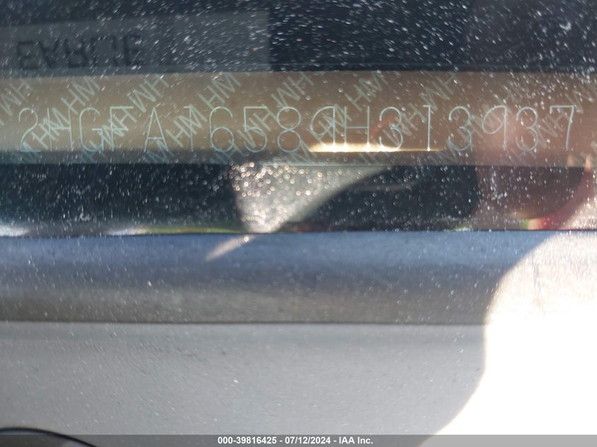 2009 Honda Civic Lx VIN: 2HGFA16589H313937 Lot: 39816425