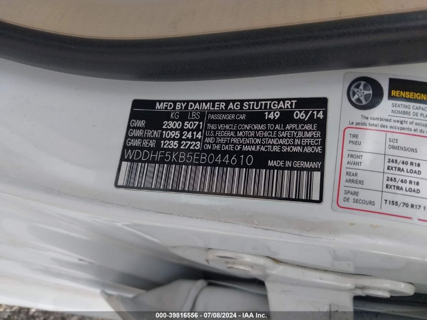 2014 Mercedes-Benz E 350 VIN: WDDHF5KB5EB044610 Lot: 39816556