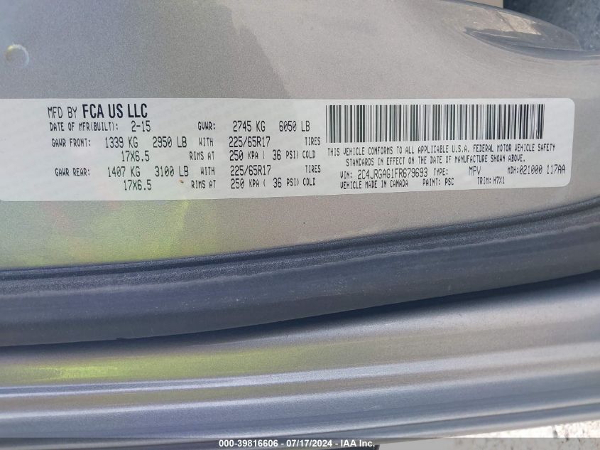 2015 Ram Cargo Tradesman VIN: 2C4JRGAG1FR679693 Lot: 39816606