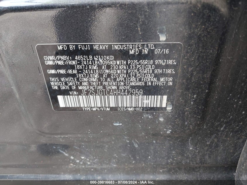 2017 SUBARU FORESTER 2.0XT TOURING - JF2SJGTC4HH442959