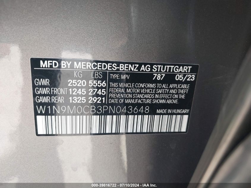 W1N9M0CB3PN043648 2023 Mercedes-Benz Eqb 250 Suv