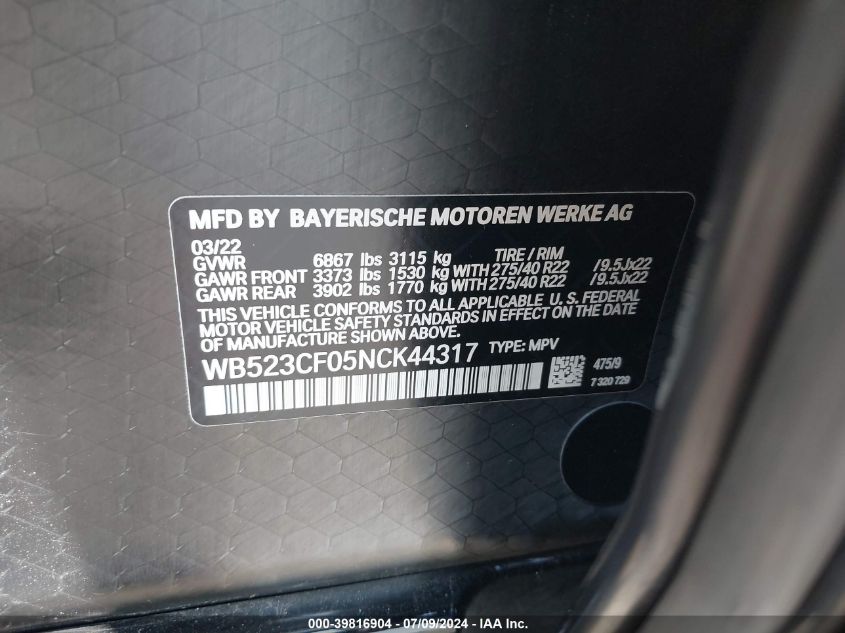 WB523CF05NCK44317 2022 BMW Ix xDrive50