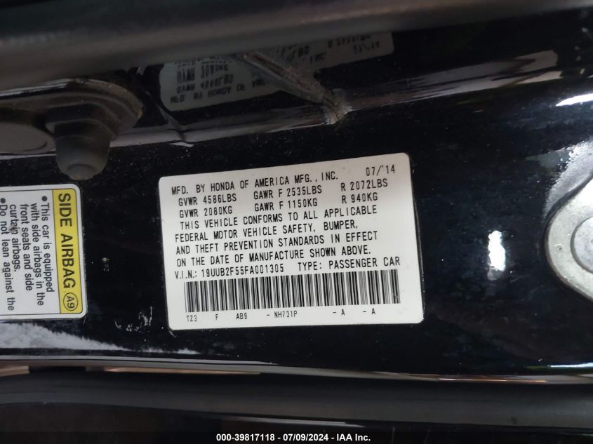 2015 Acura Tlx Tech VIN: 19UUB2F55FA001305 Lot: 39817118