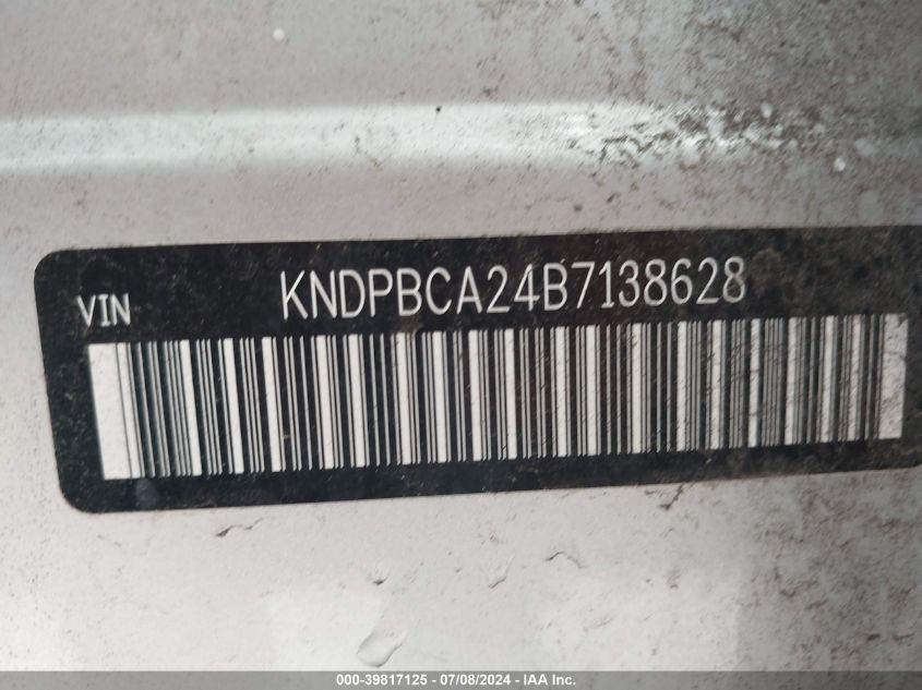 2011 Kia Sportage Lx VIN: KNDPBCA24B7138628 Lot: 39817125