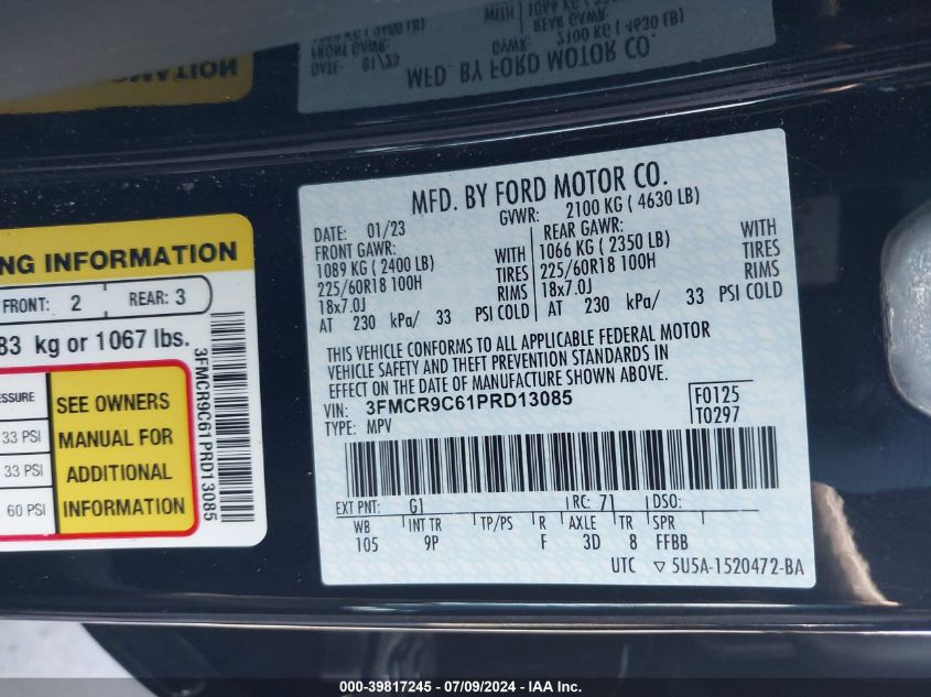 2023 Ford Bronco Sport Outer Banks VIN: 3FMCR9C61PRD13085 Lot: 39817245