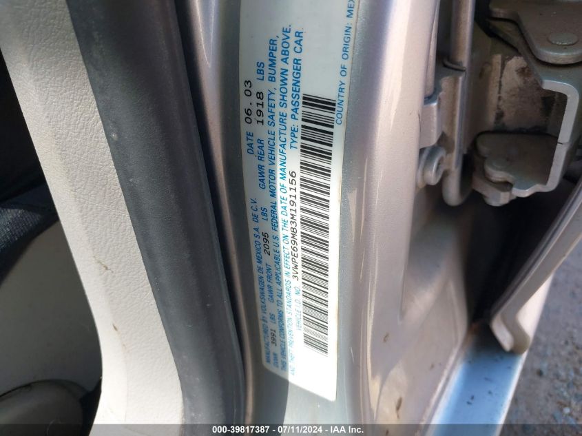 2003 Volkswagen Jetta Wolfsburg Edition VIN: 3VWPE69M83M191156 Lot: 39817387