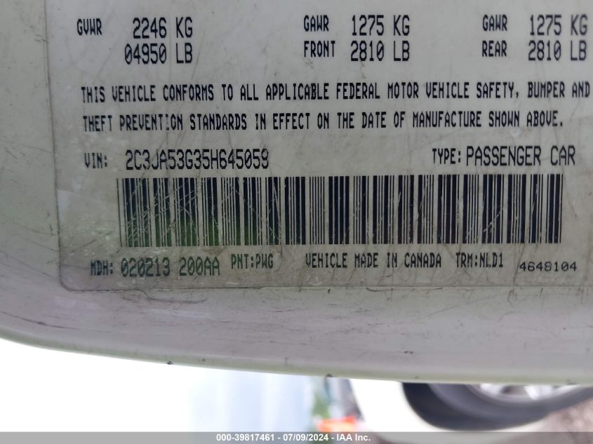 2005 Chrysler 300 Touring VIN: 2C3JA53G35H645059 Lot: 39817461