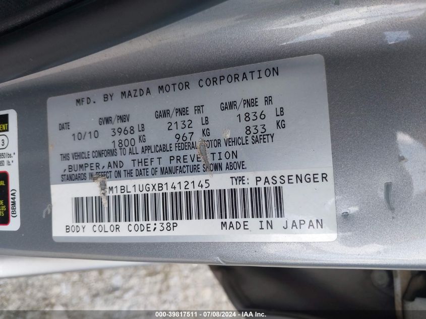 2011 Mazda Mazda3 I Sport VIN: JM1BL1UGXB1412145 Lot: 39817511