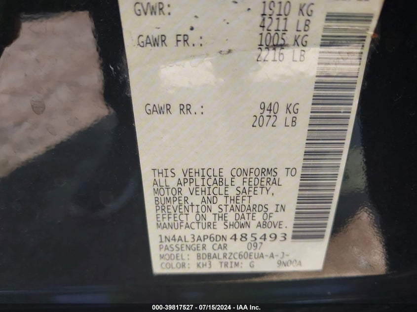 1N4AL3AP6DN485493 2013 Nissan Altima 2.5 S