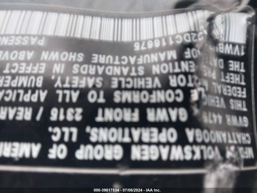 2013 Volkswagen Passat Se VIN: 1VWBH7A32DC116675 Lot: 39817534