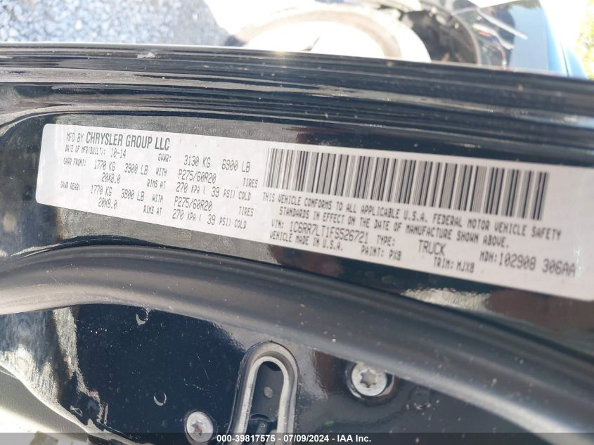 2015 Ram 1500 Big Horn VIN: 1C6RR7LT1FS526721 Lot: 39817575