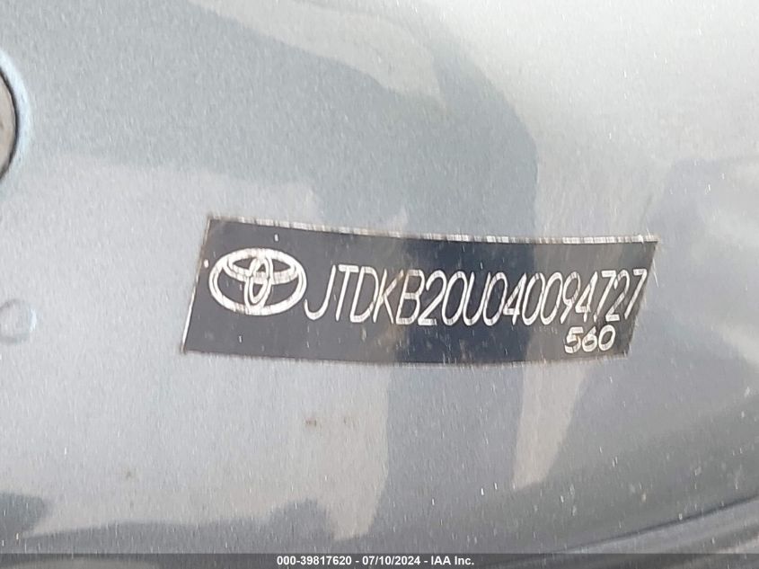 2004 Toyota Prius VIN: JTDKB20U040094727 Lot: 39817620