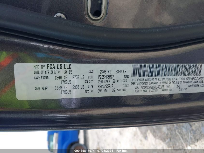 2016 Dodge Journey Se VIN: 3C4PDCAB8GT146325 Lot: 39817674