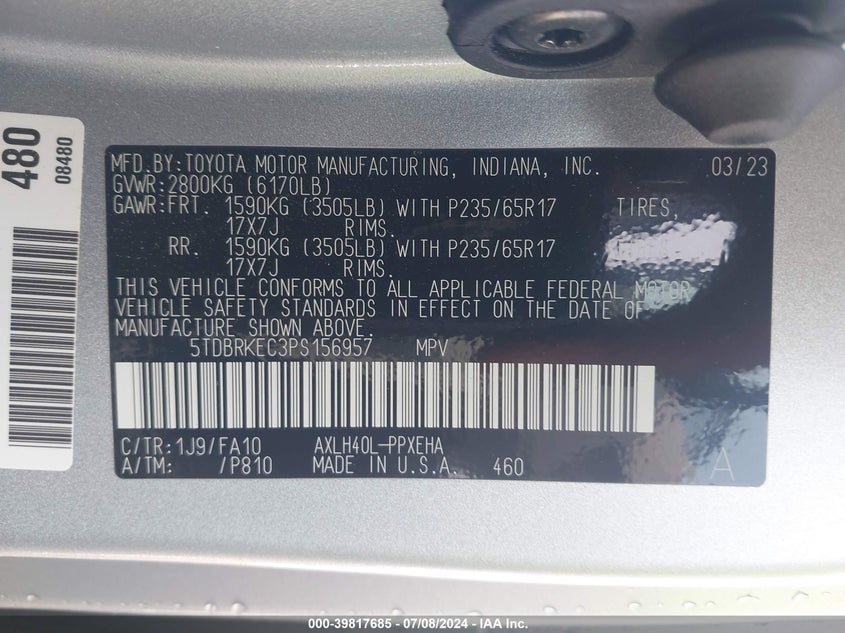 2023 TOYOTA SIENNA LE - 5TDBRKEC3PS156957