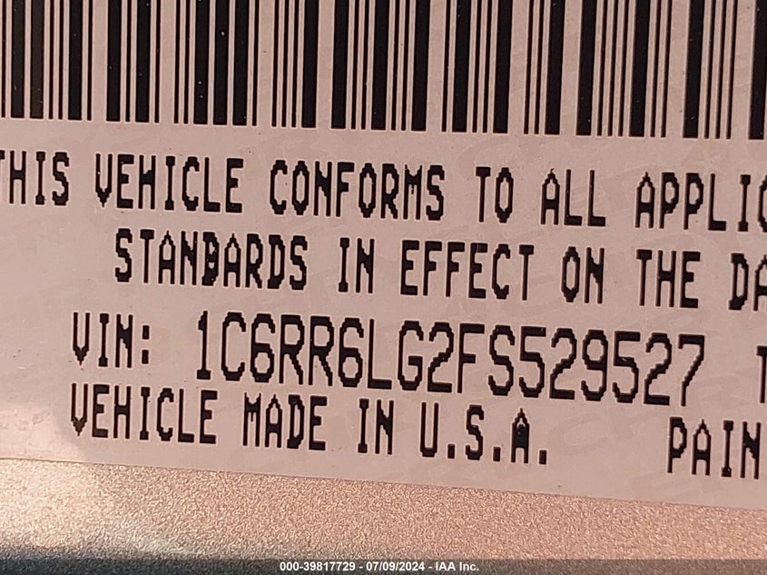 2015 Ram 1500 Slt VIN: 1C6RR6LG2FS529527 Lot: 39817729