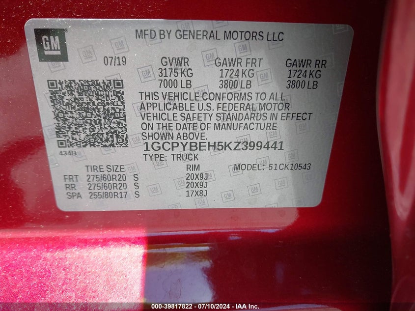 2019 CHEVROLET SILVERADO 1500 CUSTOM - 1GCPYBEH5KZ399441