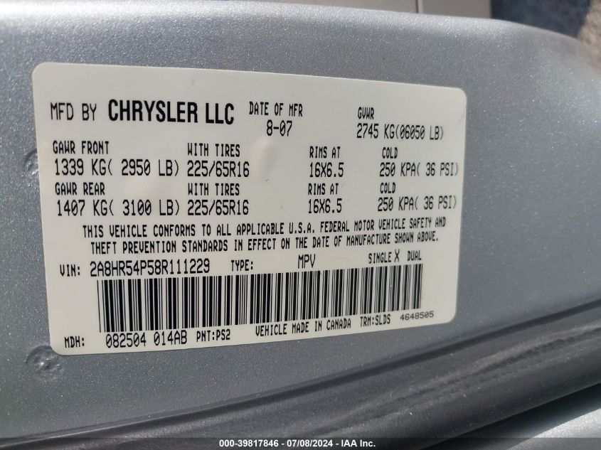 2A8HR54P58R111229 2008 Chrysler Town & Country Touring