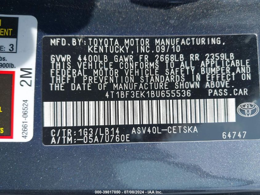 4T1BF3EK1BU655536 2011 Toyota Camry Se