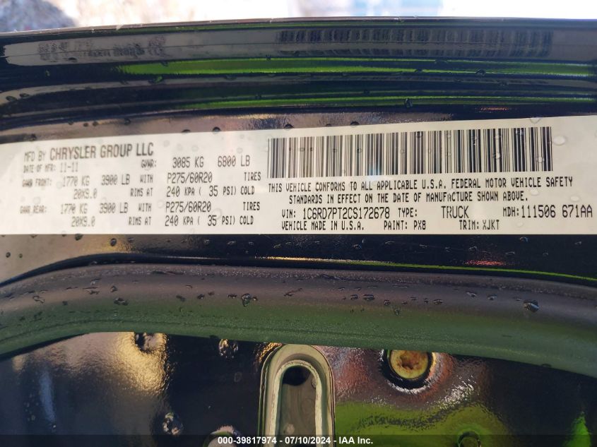 2012 Dodge Ram 1500 Longhorn VIN: 1C6RD7PT2CS172678 Lot: 39817974