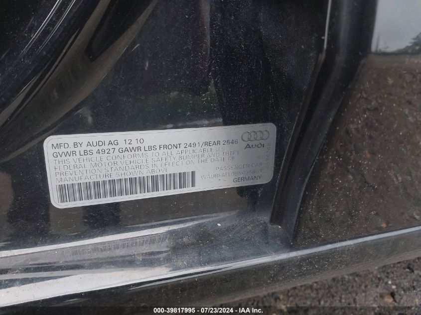 2011 Audi A4 2.0T Premium VIN: WAUBFAFL0BN035803 Lot: 39817995
