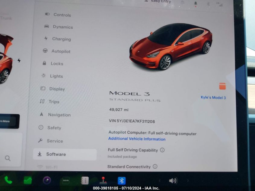 2019 TESLA MODEL 3 LONG RANGE/MID RANGE/STANDARD RANGE/STANDARD RANGE PLUS - 5YJ3E1EA7KF311208