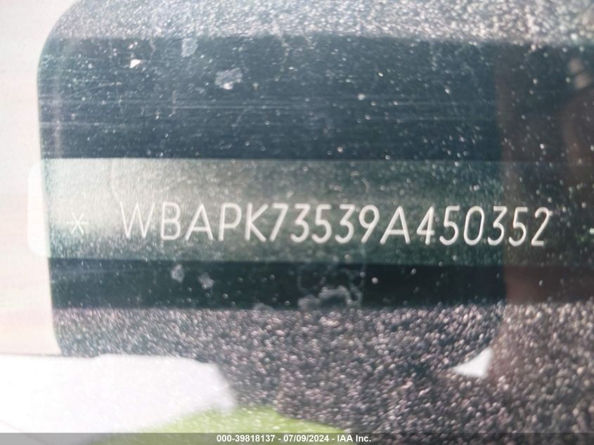 2009 BMW 328 Xi VIN: WBAPK73539A450352 Lot: 39818137