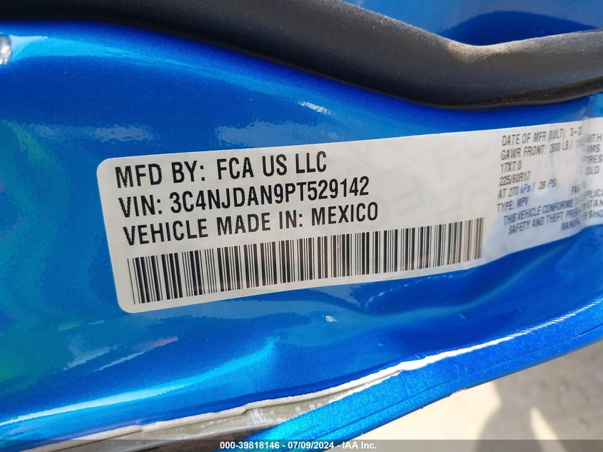 2023 Jeep Compass Sport VIN: 3C4NJDAN9PT529142 Lot: 39818146